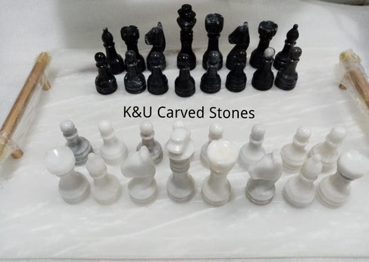 Black and White Marble Chess Figures (32 Pieces)