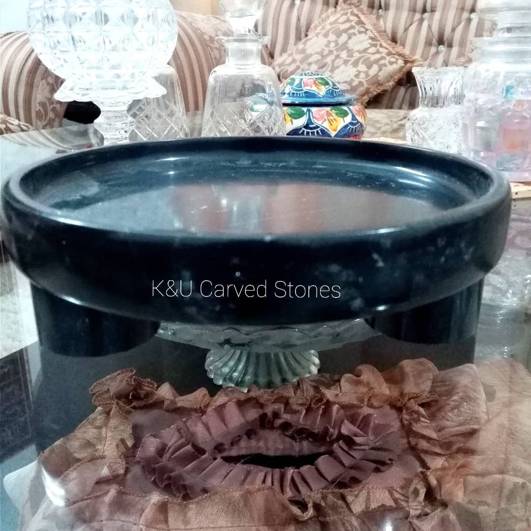 Black Marble Platter with Pedestal