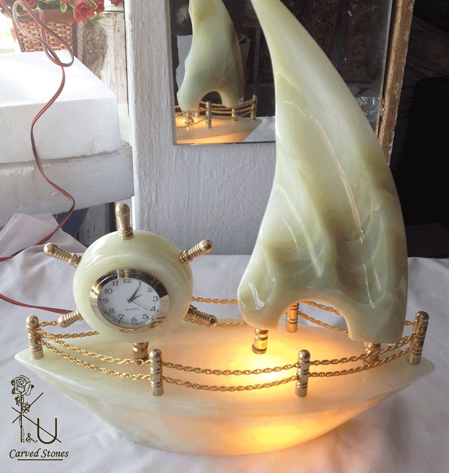 Marble Ship Clock — Hand Carved
