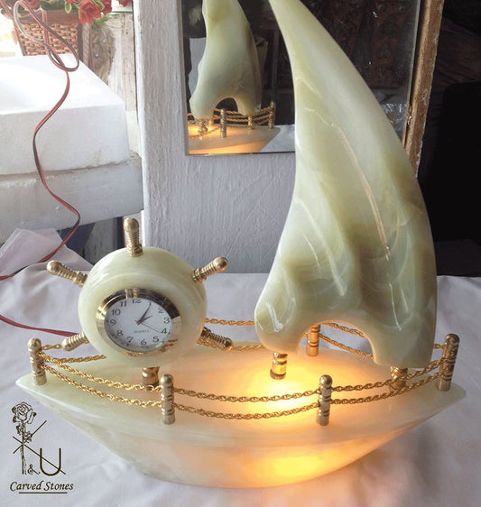 Marble Ship Clock — Hand Carved