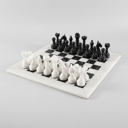 15 Inch White and Black Marble Chess Set