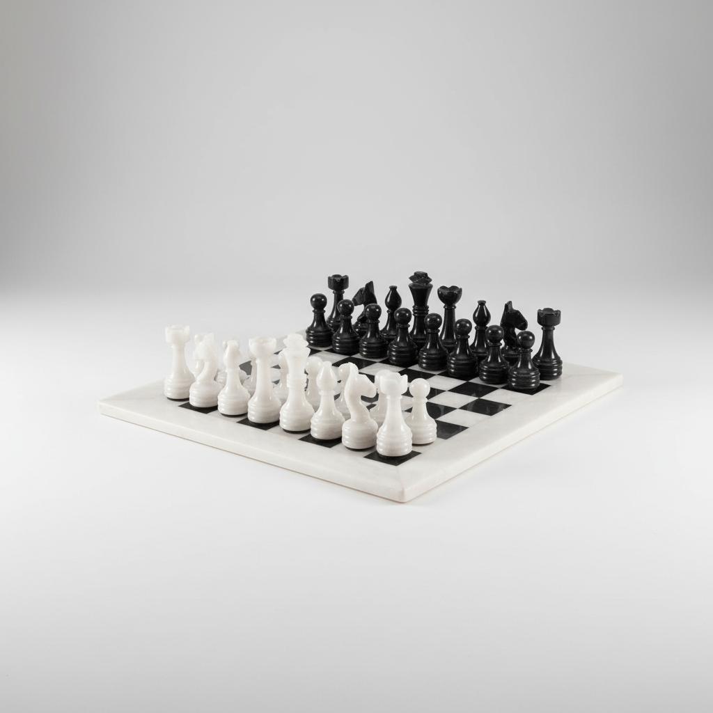 15 Inch White and Black Marble Chess Set