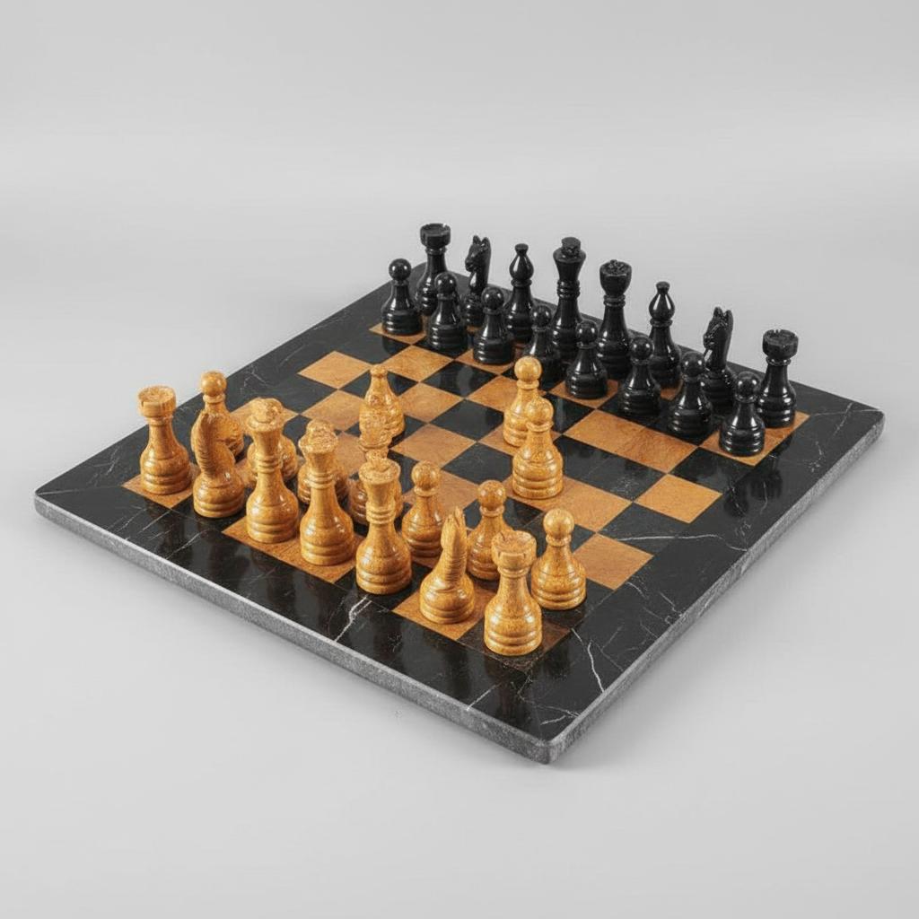 12 Inch Black and Golden Marble Chess Set Add on  None