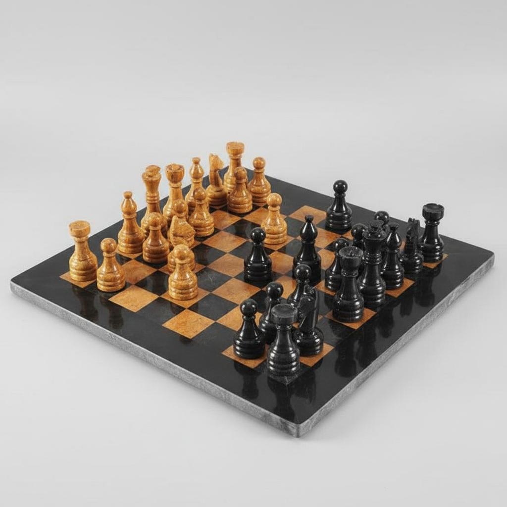 12 Inch Black and Golden Marble Chess Set Add on  None