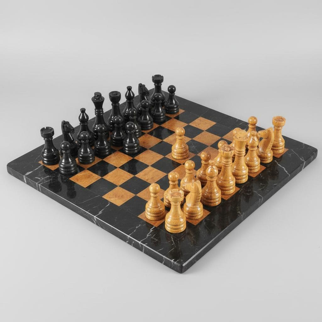 12 Inch Black and Golden Marble Chess Set Add on  None