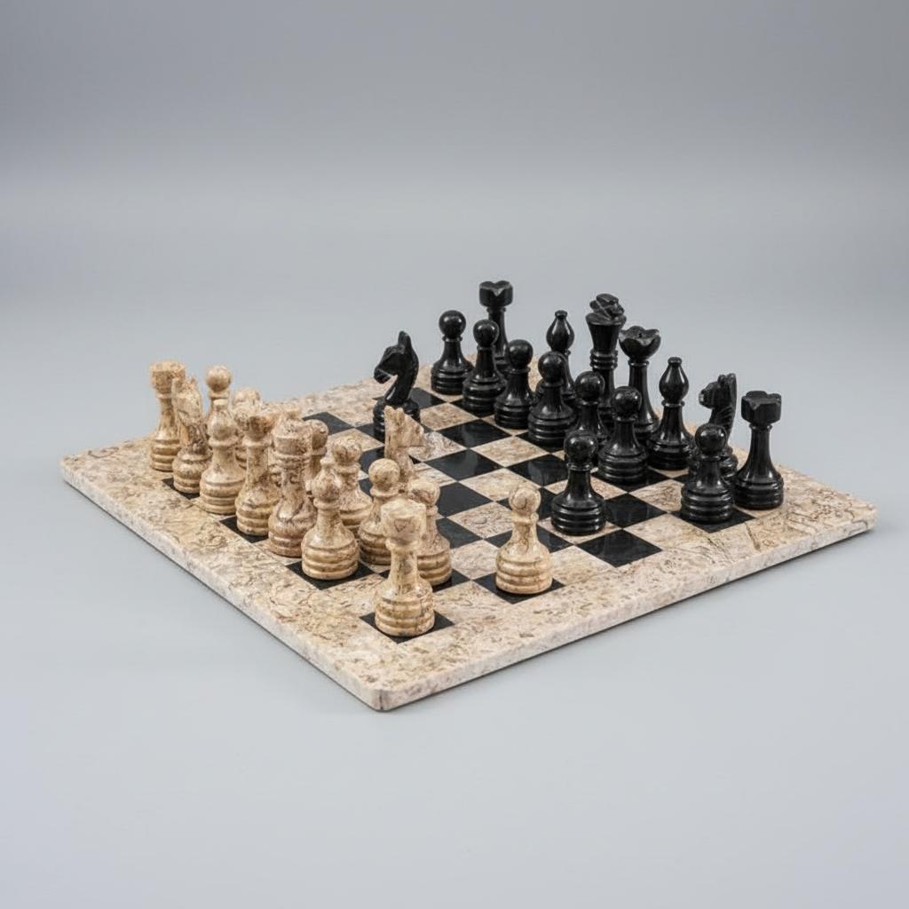 15 Inch Coral and Black Marble Chess Set