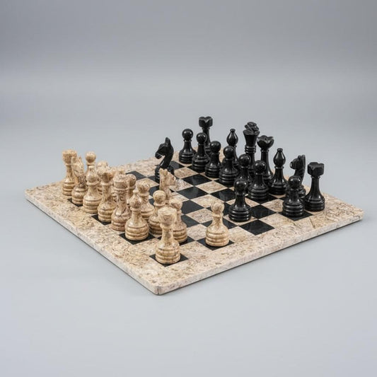 15 Inch Coral and Black Marble Chess Set