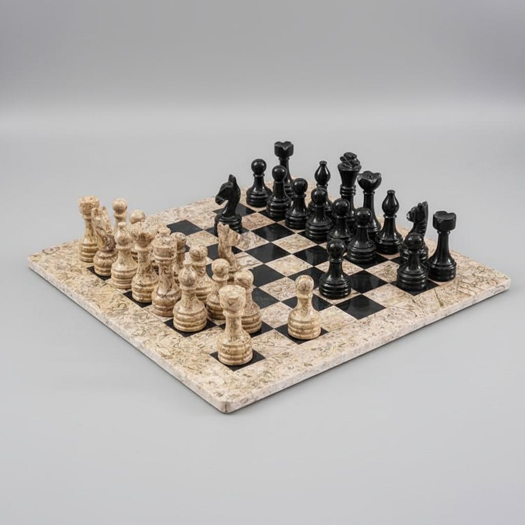 15 Inch Coral and Black Marble Chess Set