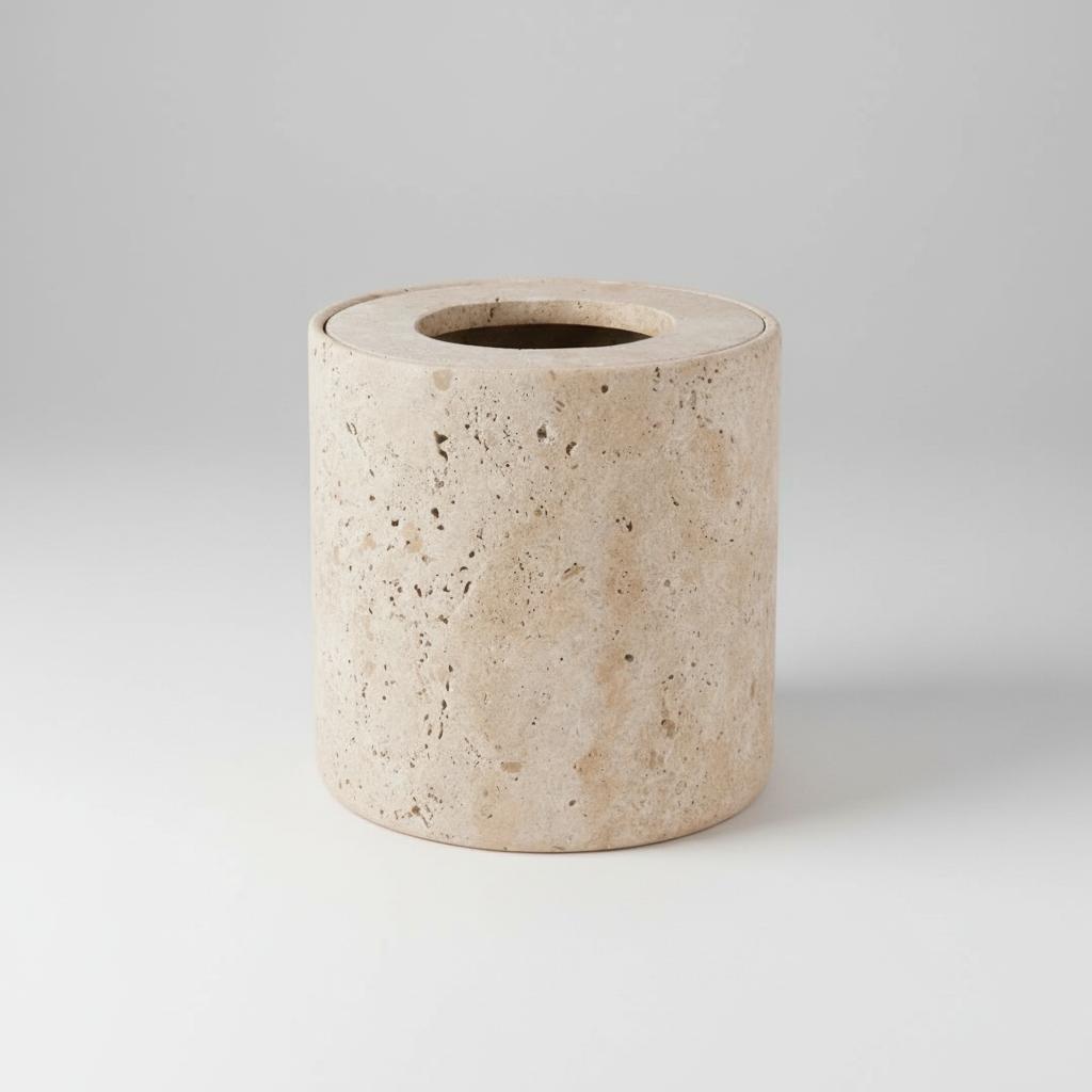 Marble Round Trash Can with Cap