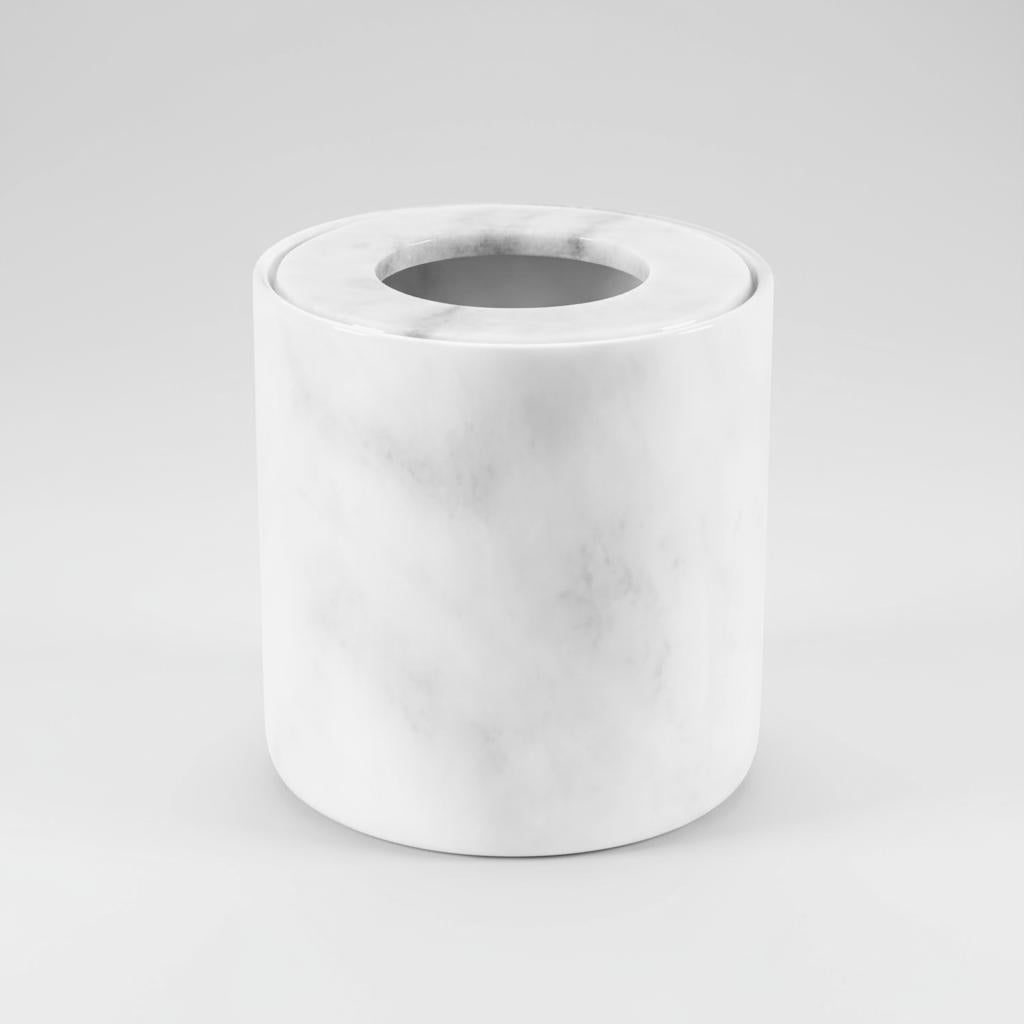 Marble Round Trash Can with Cap
