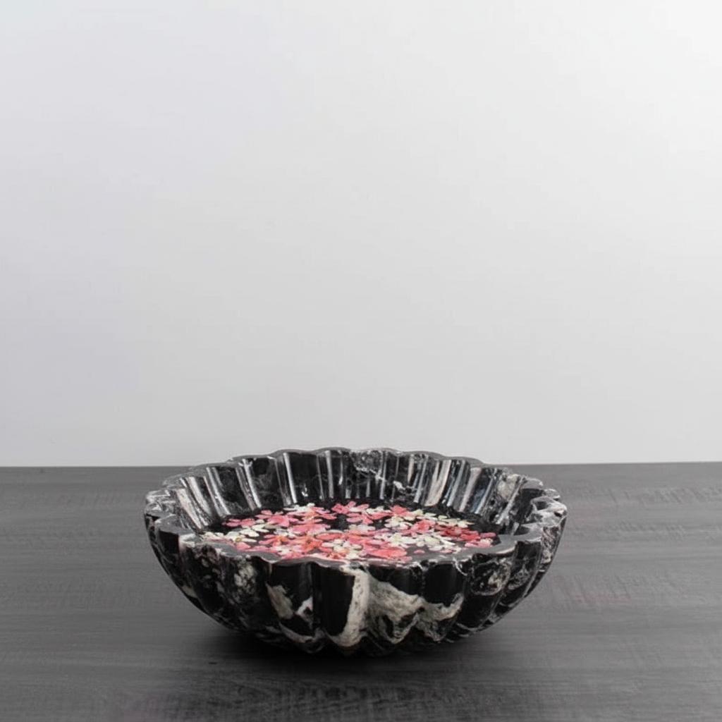 Flower Marble Fruit Bowl Color  Black