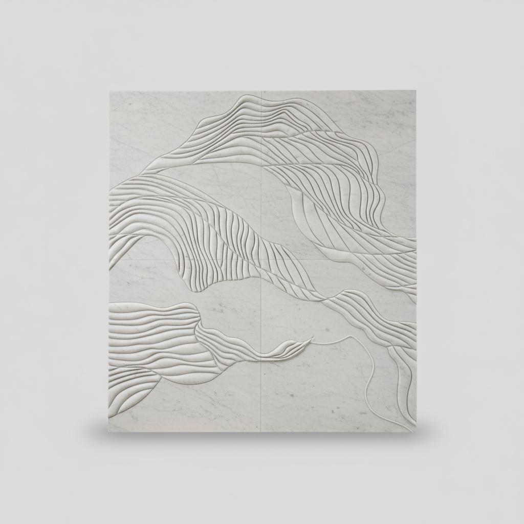 3D Textured White Marble Wall Tile – Wave Relief Design
