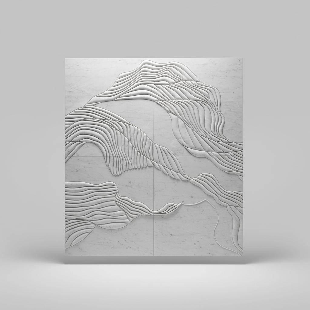 3D Textured White Marble Wall Tile – Wave Relief Design