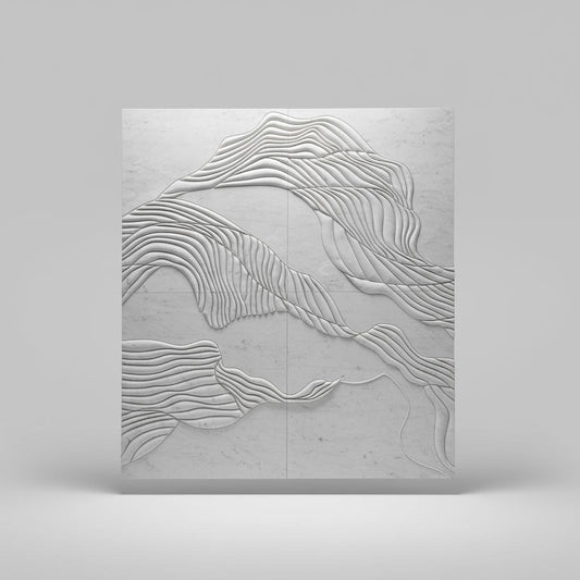 3D Textured White Marble Wall Tile – Wave Relief Design